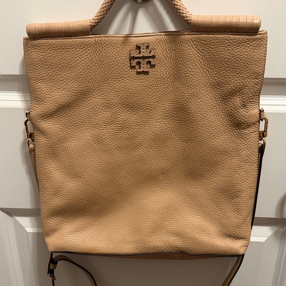 Tory Burch Beige Tan Pebbled Leather Tote/Crossbody with Braided Top Handle - Picture 10 of 13